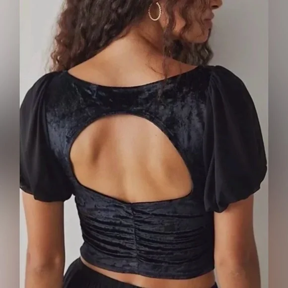 Free People Midnight Mood black velvet crop top - Picture 3 of 12